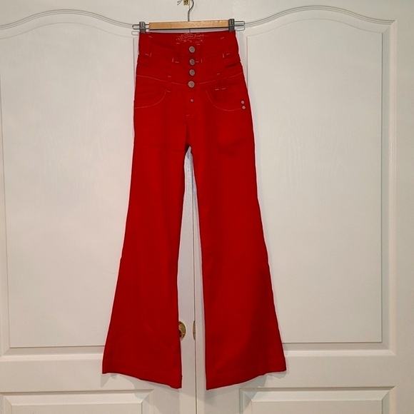 sisters point Pants - *Rare Find* Sisters point FODA Red high waisted Wide Leg pants XS Y2K